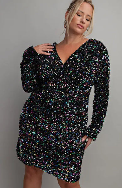 Esmeray Velvet Sequins Dress-PLUS SIZE