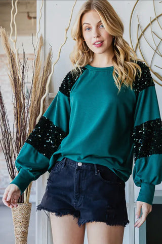 7th Ray Sequin Long Sleeve Top