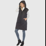 White Mark Knee Length Puffer Vest with Hood