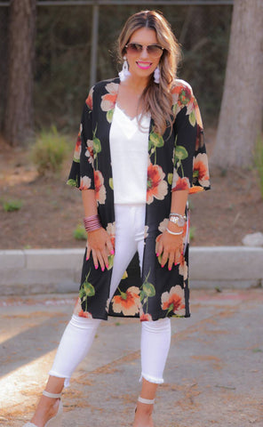 Jess Lea Black Floral Kimono