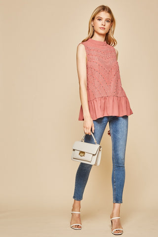 Andree by Unit Flowy Mock Neck Embellished  Sleeveless Top