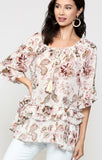 Blu Heaven Ruffle On/Off Shoulder Peasant Top with Tassel Trim