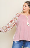Blu Heaven Floral Print Sleeve Off Shoulder Top-PLUS SIZE