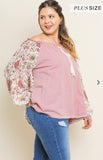 Blu Heaven Floral Print Sleeve Off Shoulder Top-PLUS SIZE
