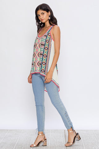 Flying Tomato High Low Aztec Print Tank Top