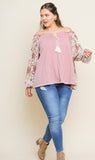 Blu Heaven Floral Print Sleeve Off Shoulder Top-PLUS SIZE