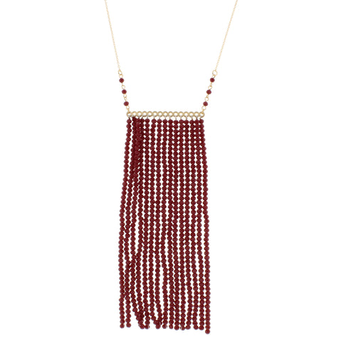 Jane Marie Red Beaded Tassel Bar 32” Necklace