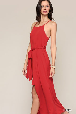 Blu Heaven Square Neck Spaghetti Strap Layered Midi Belted Dress