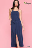 Blu Heaven Square Neck Spaghetti Strap Layered Midi Belted Dress