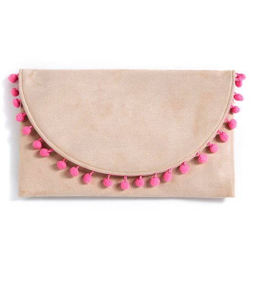 Shiraleah Chicago Dalia Pink Pom Pom Accented Clutch