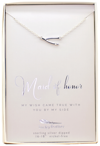 Lucky Feather Maid of Honor Thanks Necklace